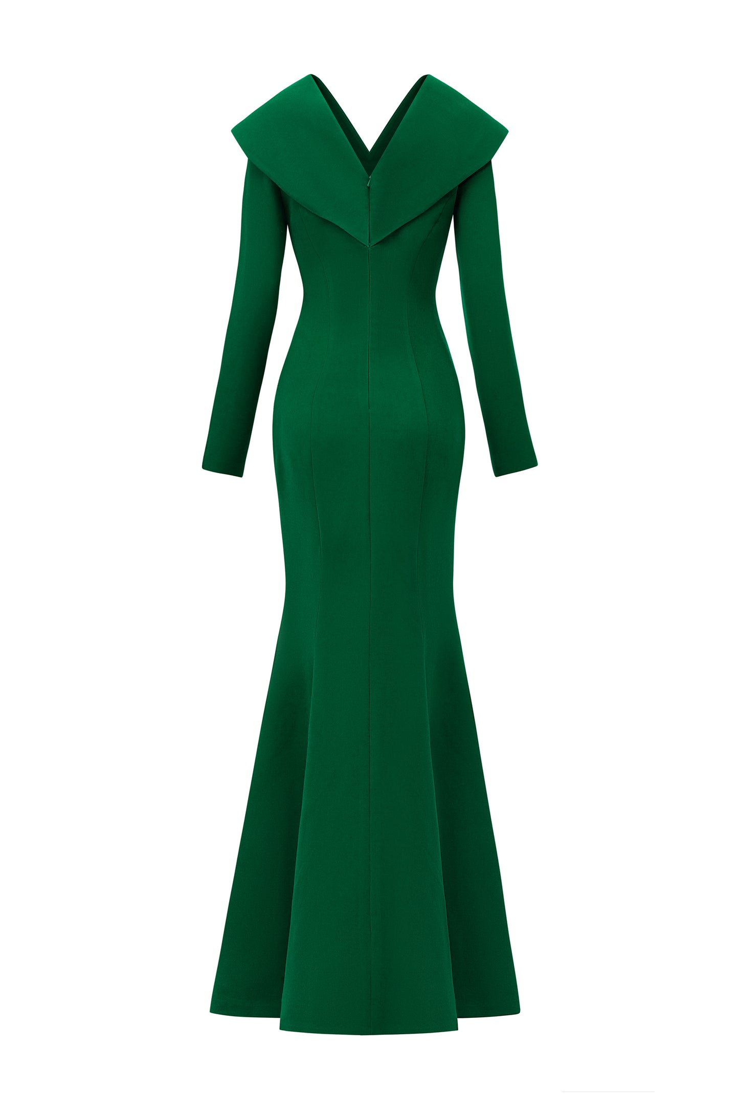 Long Sleeves Cut-Out Mermaid Green Crepe Gown