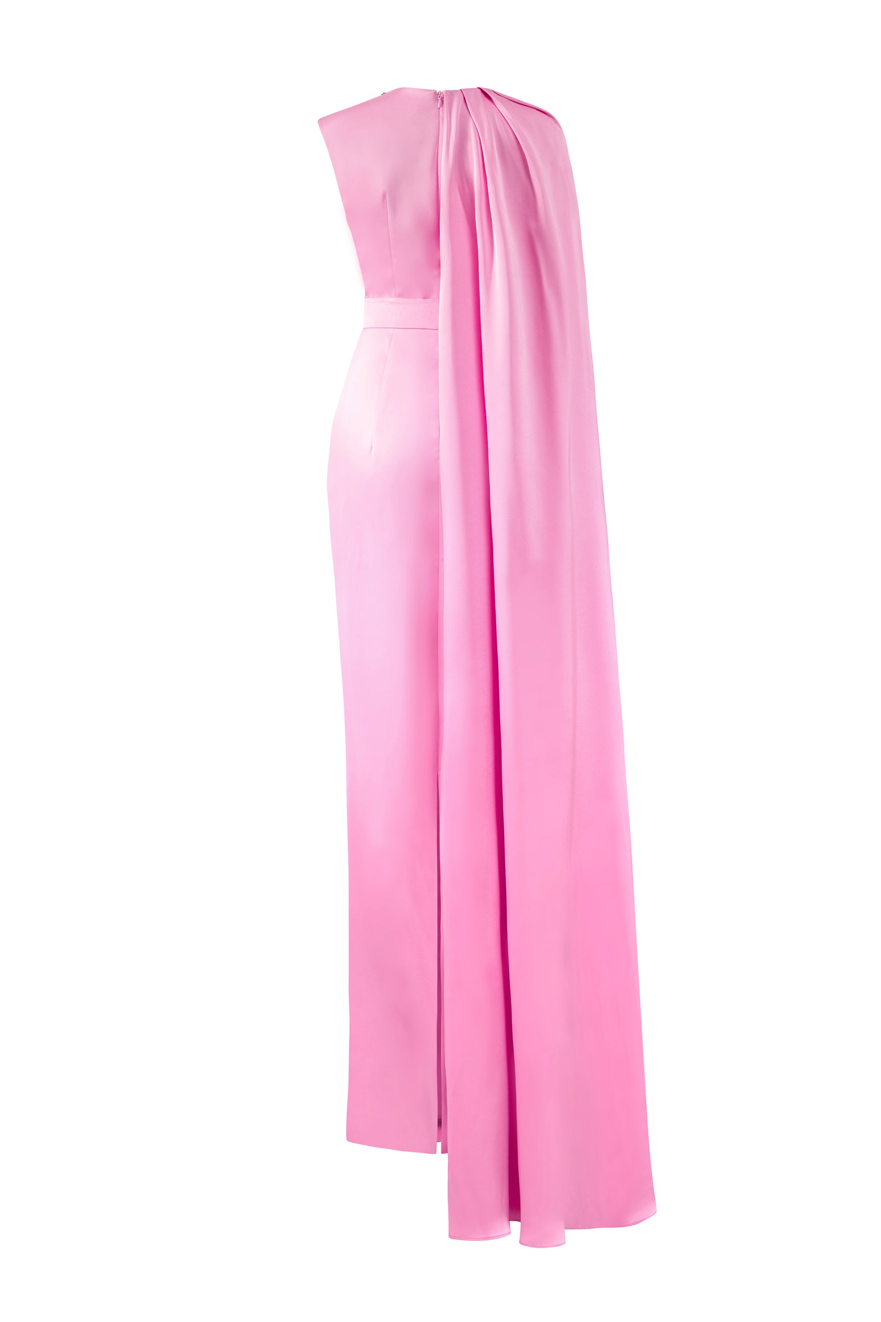 One Shoulder Cape Draped Silk Dress