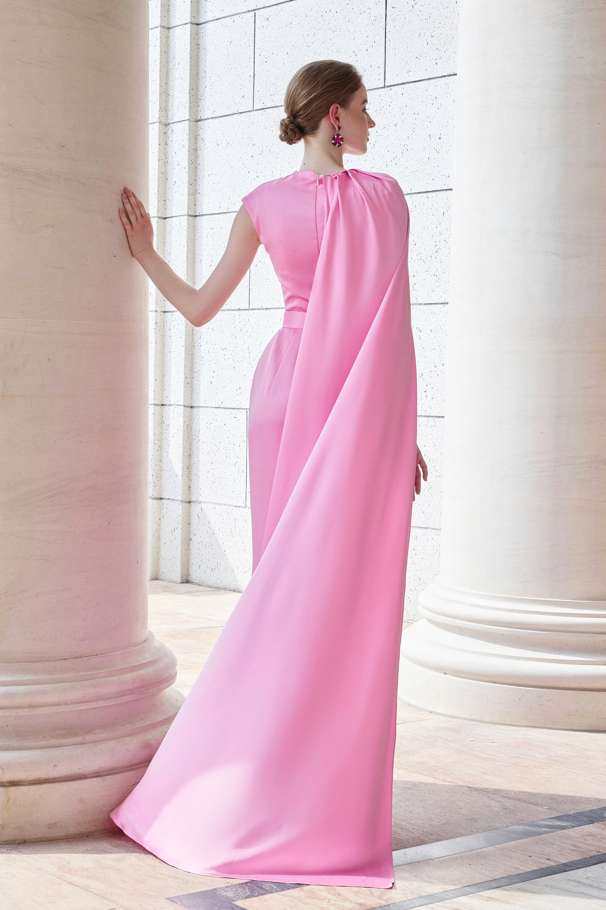 One Shoulder Cape Draped Silk Dress