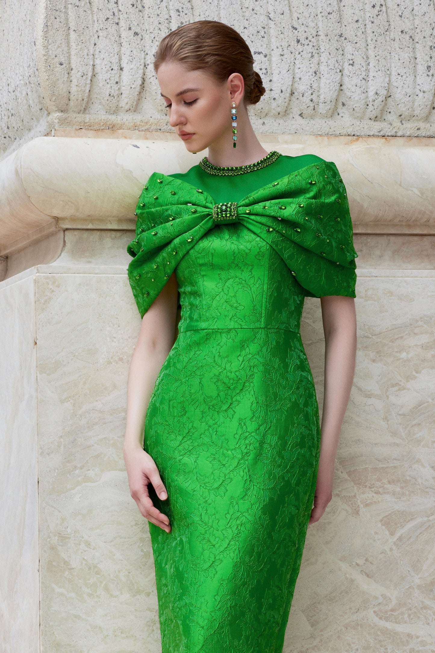 Round Neck Gown With Front Bow Detail