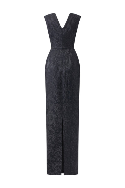 V-Cut Neck Black Gown With Embellished Waist Line