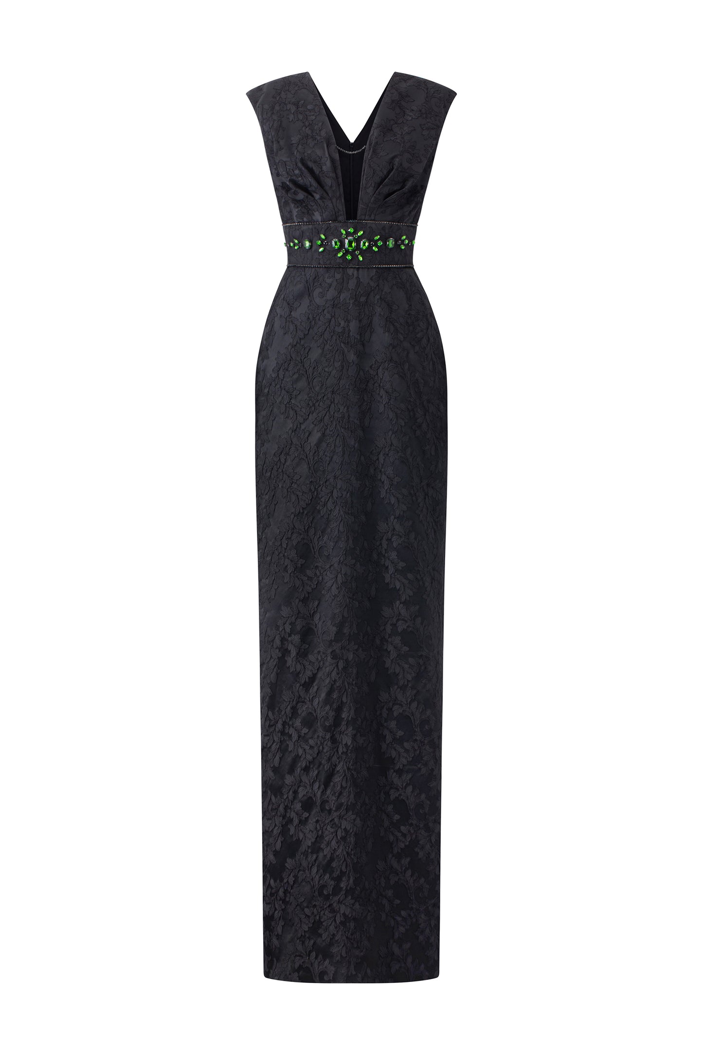 V-Cut Neck Black Gown With Embellished Waist Line