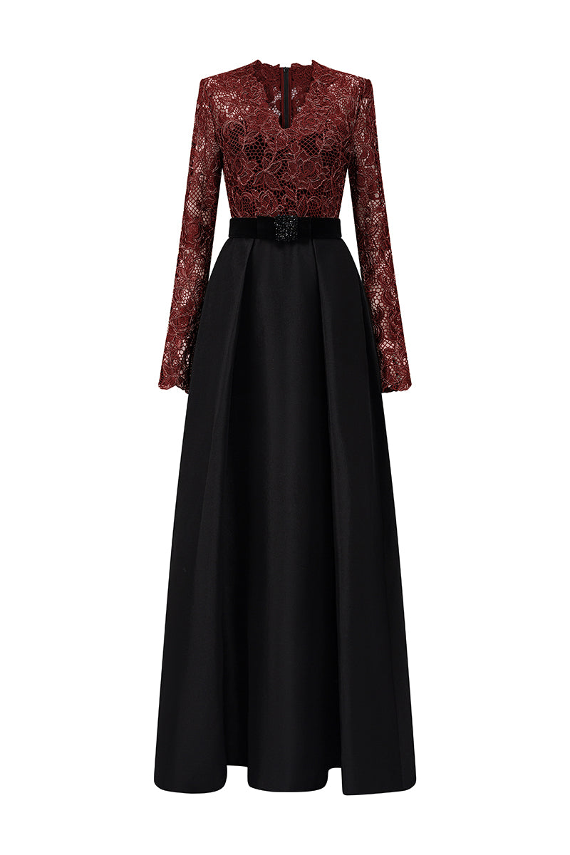 V-Neck A-Line Gown With Long Sleeves