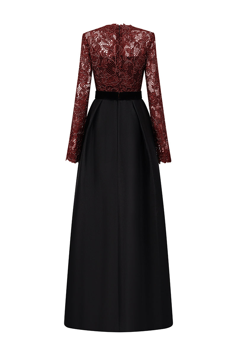 V-Neck A-Line Gown With Long Sleeves