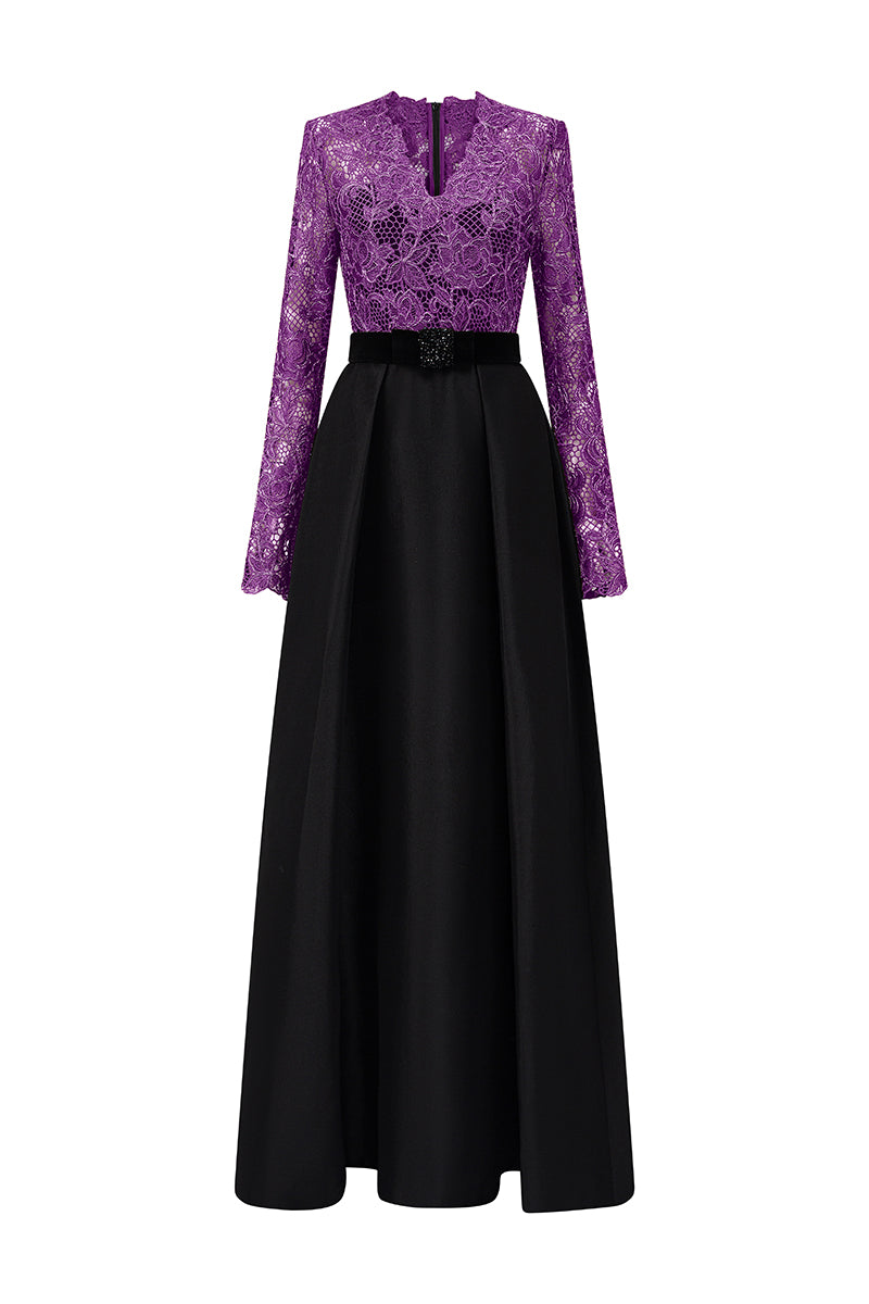 V-Neck A-Line Gown With Long Sleeves