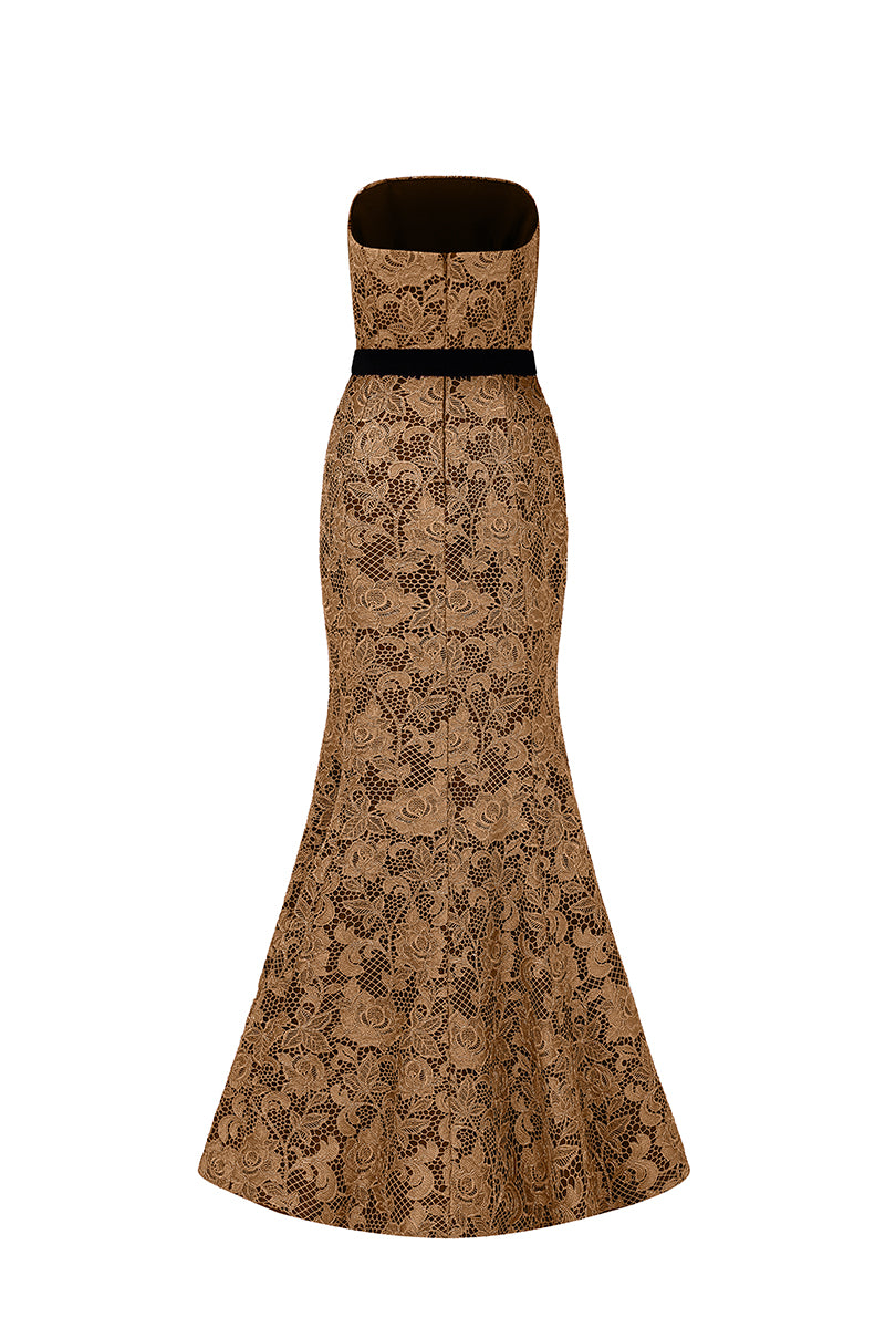 Burstier Mermaid Gown In Lace with Lyon Velvet Mini Cape And Belt