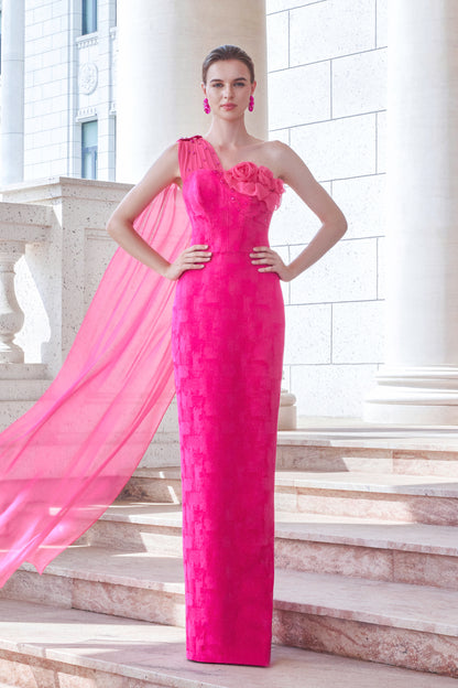Chest Cup Asymmetric Dress With Roses Draped Detail
