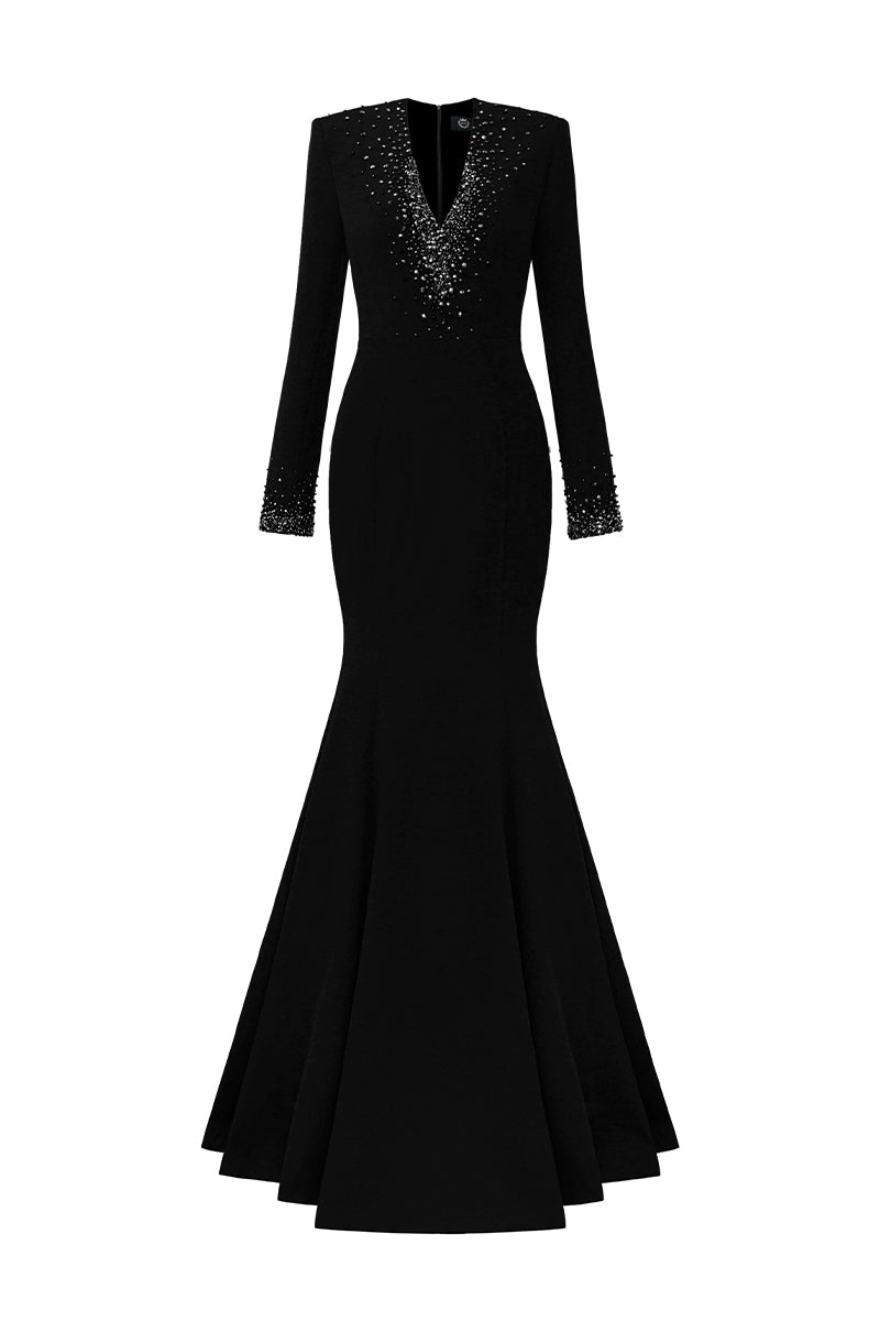 V-Neck Mermaid Gown With Long Sleeves