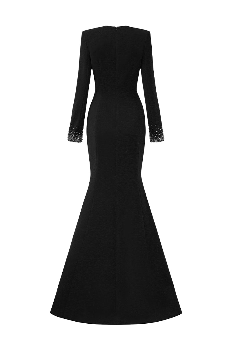 V-Neck Mermaid Gown With Long Sleeves