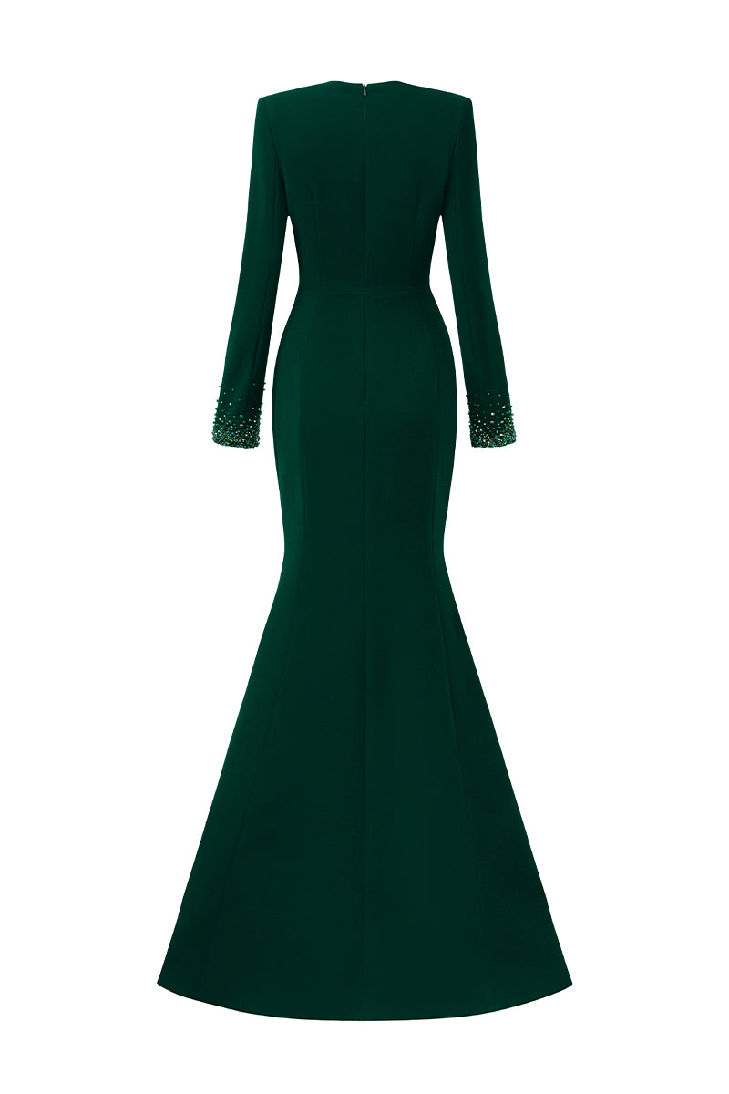 V-Neck Column Gown With Long Sleeves