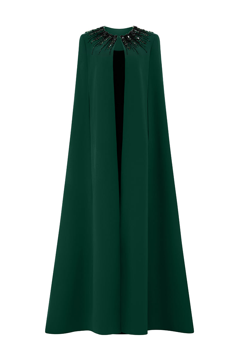 Strapless Burstier Column Gown With Long Cape