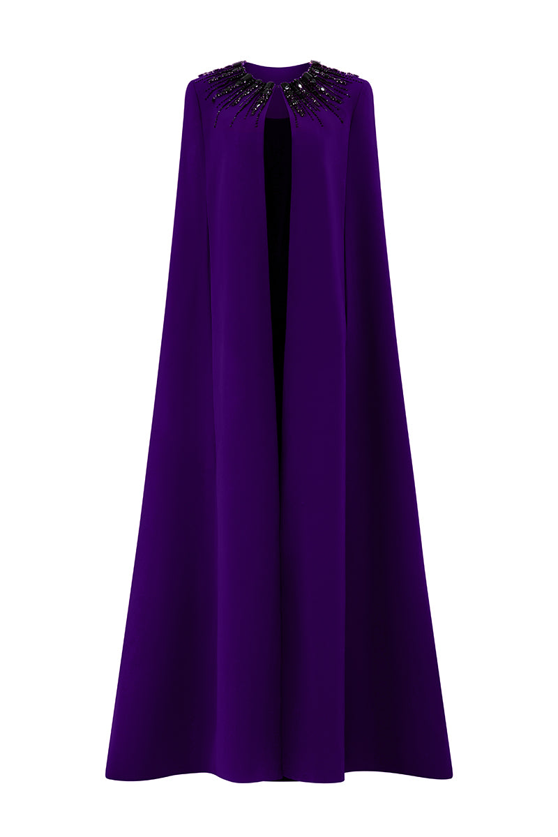 Strapless Burstier Column Gown With Long Cape