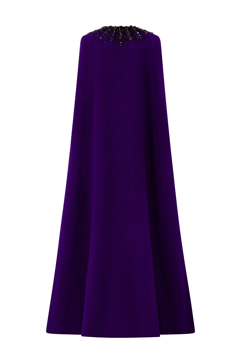 Strapless Burstier Column Gown With Long Cape