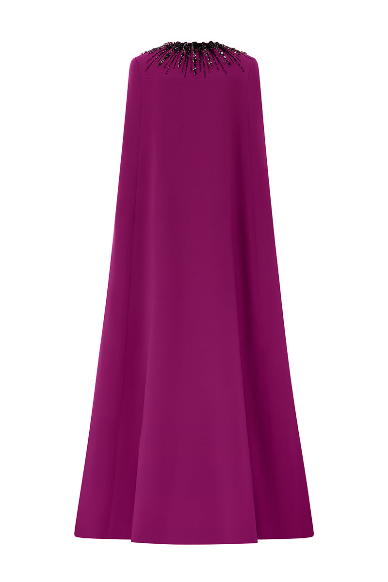 Strapless Burstier Column Gown With Long Cape