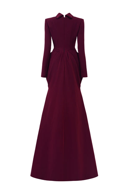 De-Constructed Collar With Draped Waist Scuba Gown