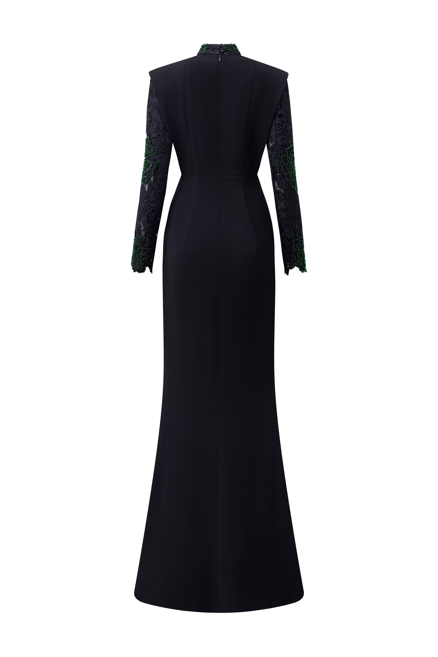 Draped Neck Mermaid Gown in Lace and Velvet Crepe