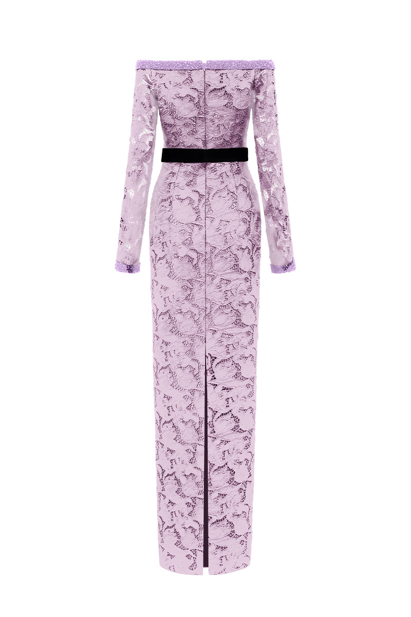 Long Sleeves Off-Shoulder Column Gown