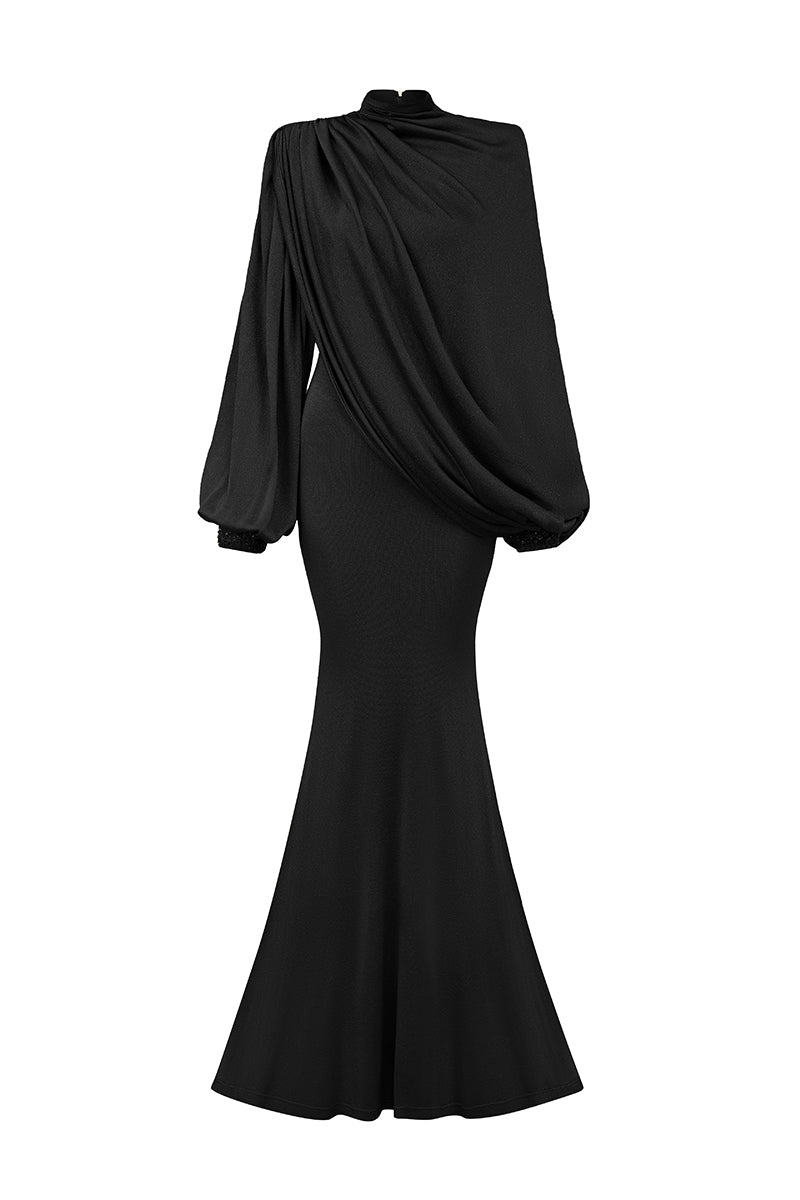 Asymmetric Sleeves Jersey Mermaid Gown