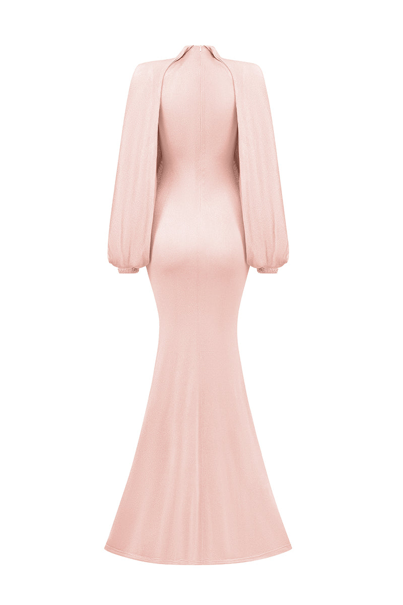 Asymmetric Sleeves Jersey Mermaid Gown