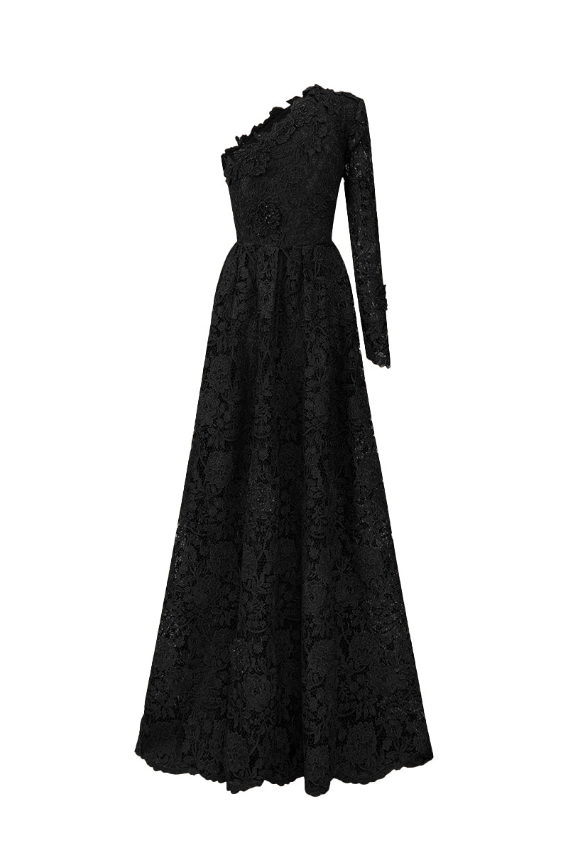 One Shoulder A-line Dress In Bloom Rose Lace
