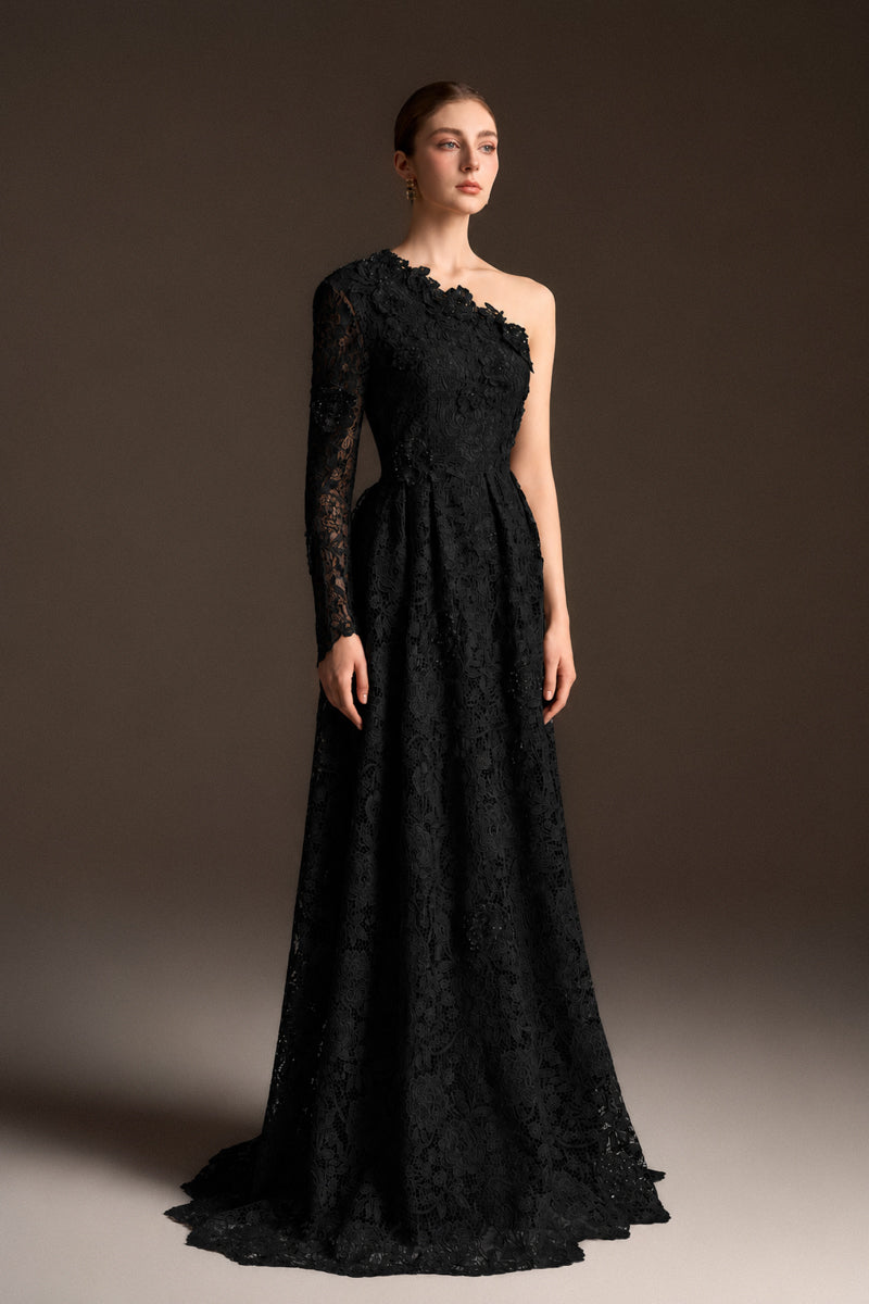 One Shoulder A-line Dress In Bloom Rose Lace