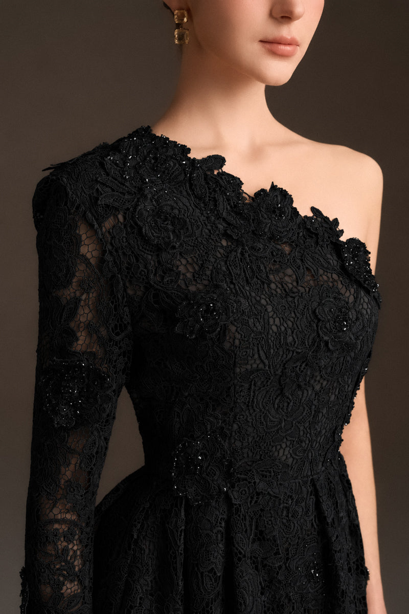 One Shoulder A-line Dress In Bloom Rose Lace