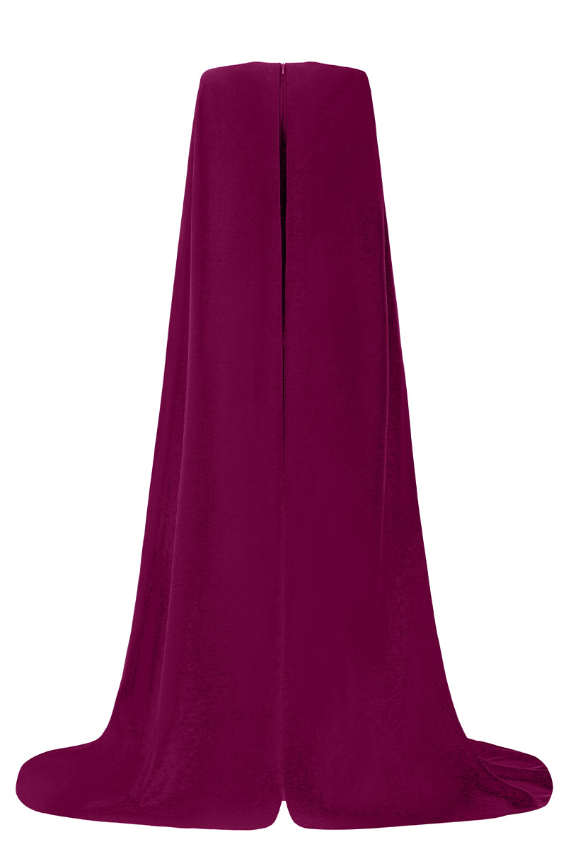 Trapeze Neck Column Gown With Long Cape Sleeves