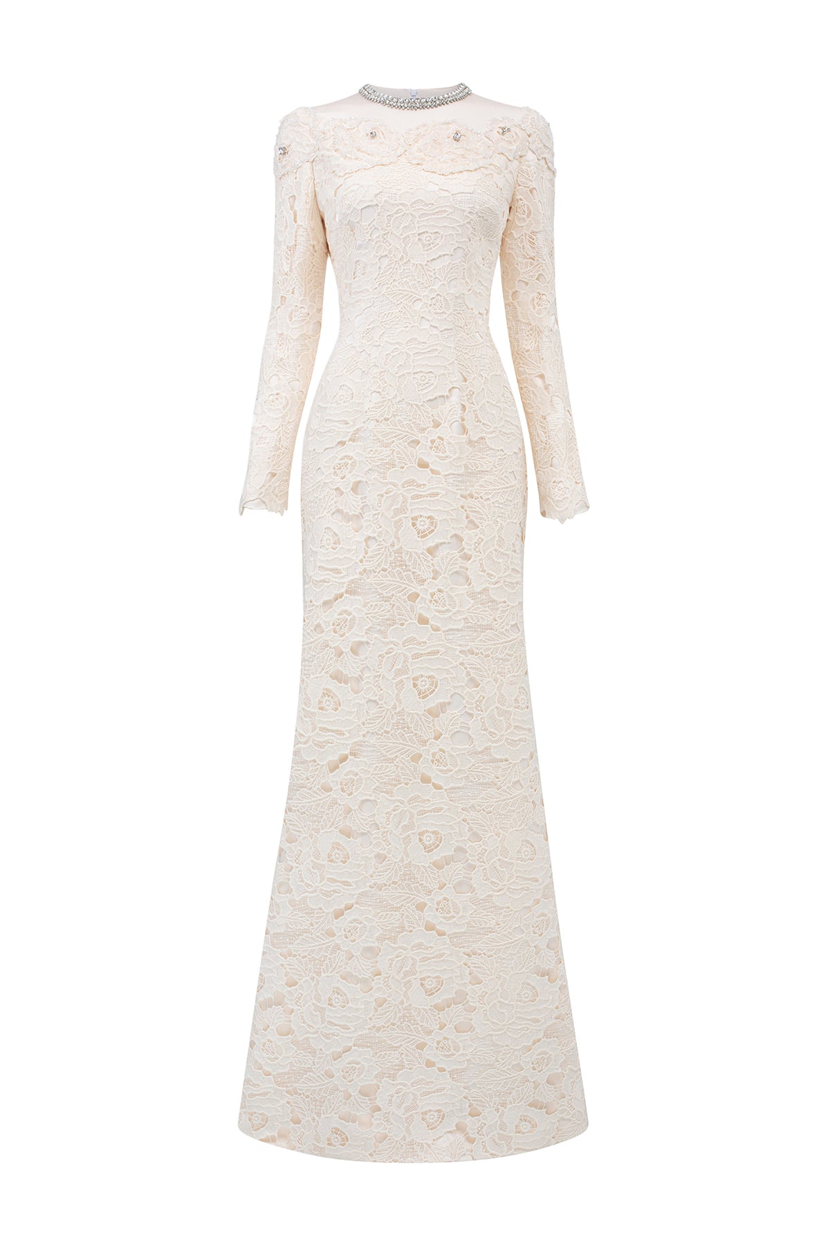 Round Neckline Mermaid Lace And Agate Silk Gown