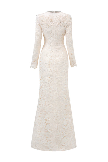 Round Neckline Mermaid Lace And Agate Silk Gown