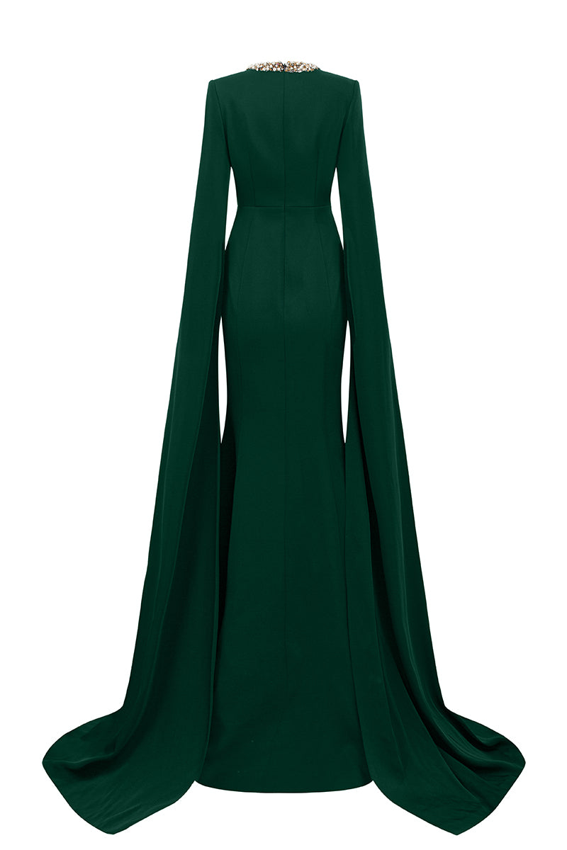 Mermaid Evening Gown With Round Neckline And Floor-Length Slit Sleeves