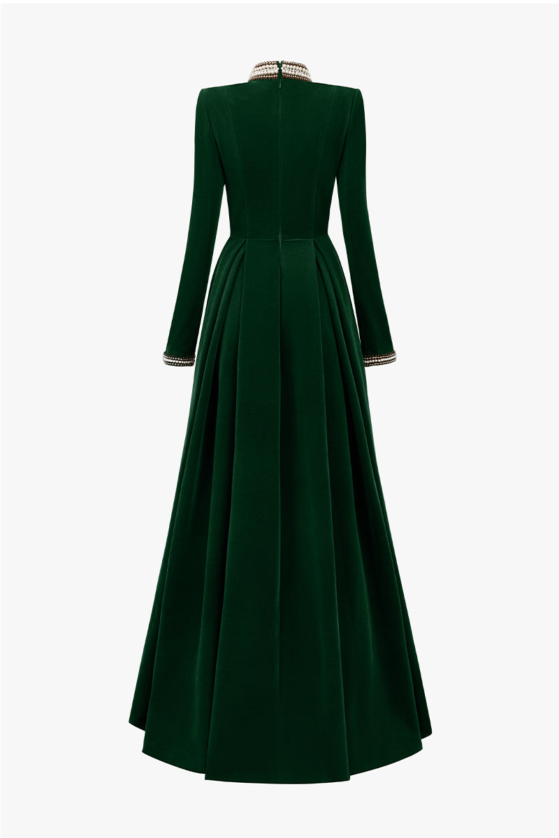 Turtleneck Collar A-line Gown With Long Sleeves