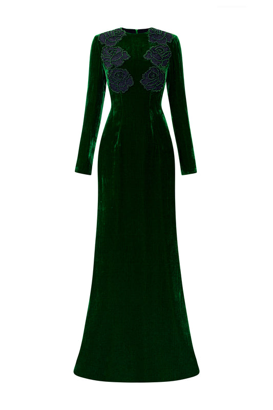 Round NecklineLong Sleeves Mermaid Velvet Gown