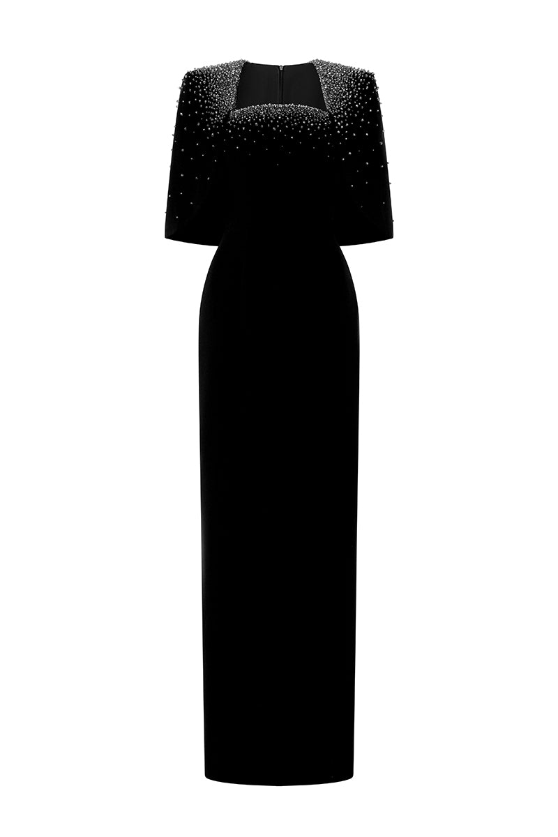 Column Dress With Elbow-length Cape Sleeves
