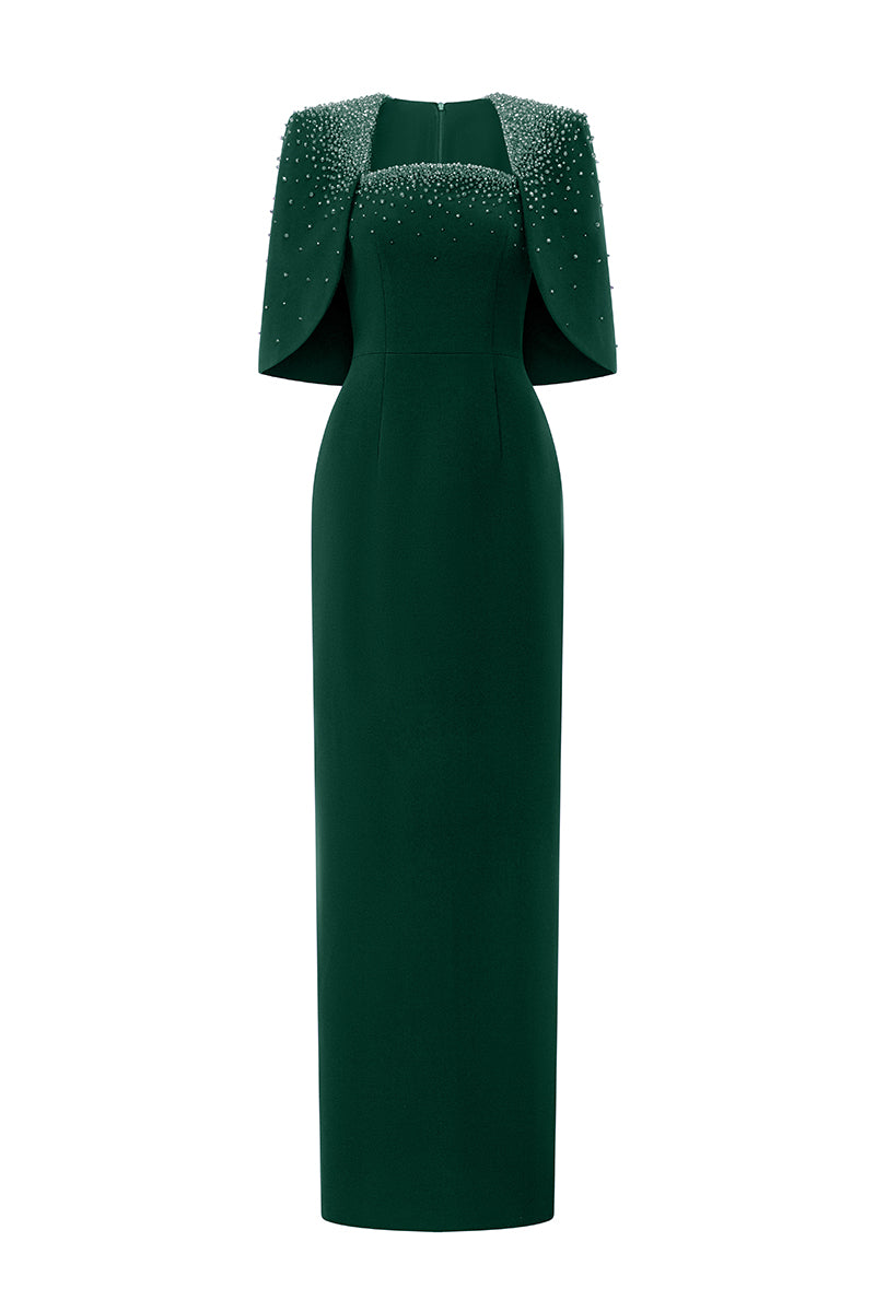 Column Dress With Elbow-length Cape Sleeves