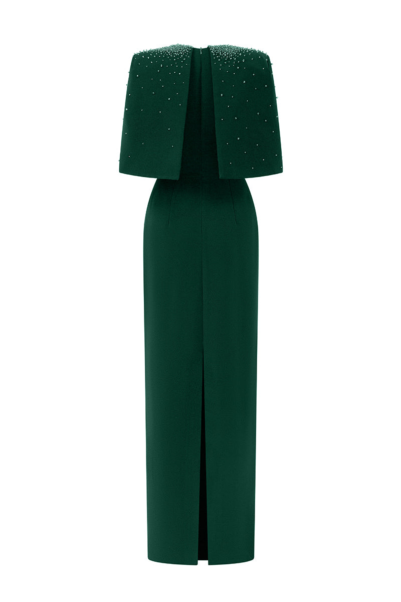 Column Dress With Elbow-length Cape Sleeves