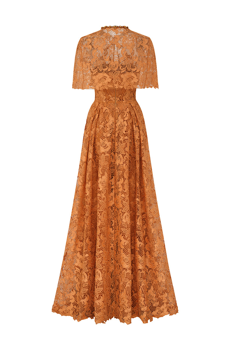 Bustier A-Line Gown With Mini Cape In Guipuire Lace