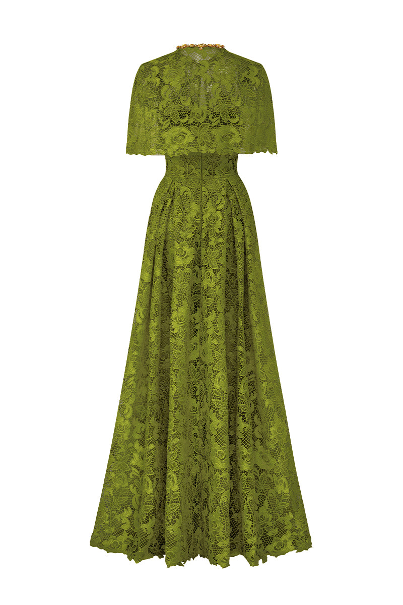 Burstier A-Line Gown With Mini Cape In Guipuire Lace