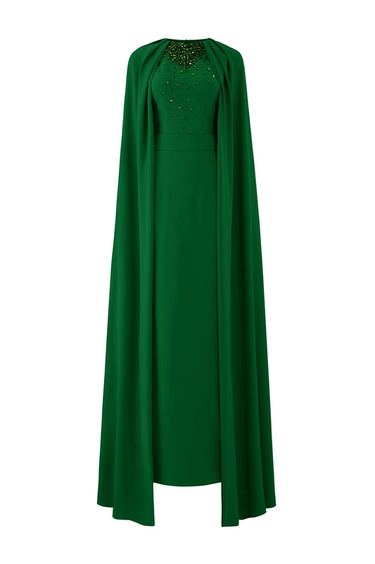 Green Collar Pleated Cape Dress