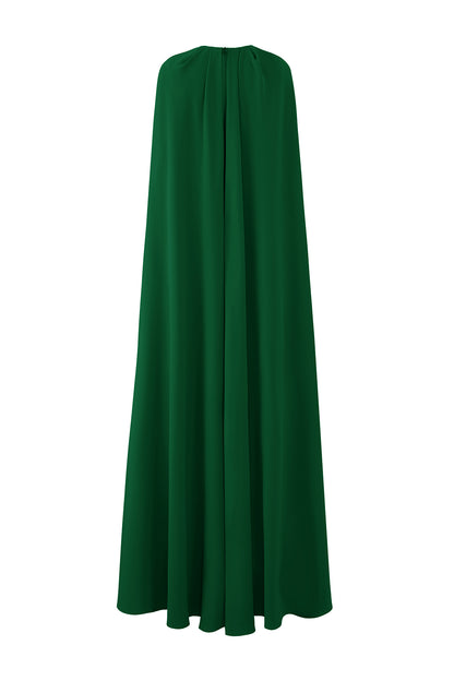 Green Collar Pleated Cape Dress