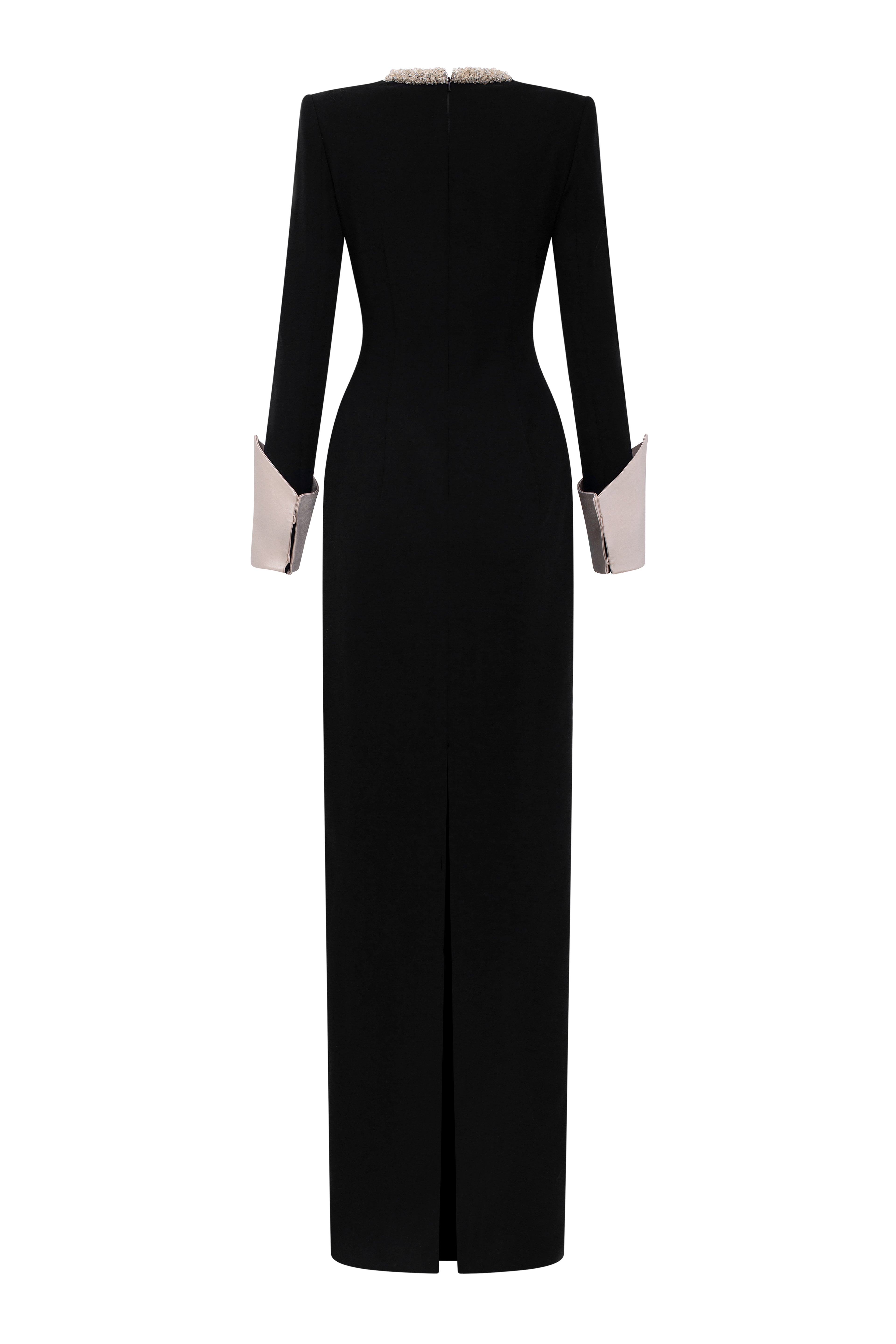 Black Crepe V-Neck Tie Dress And Silk Cuffs