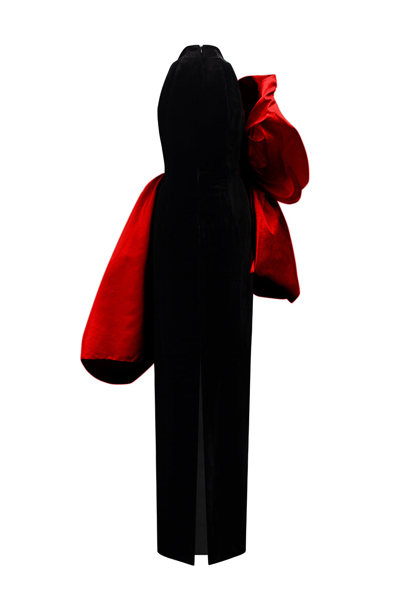 Column Gown With Draped Bouffant