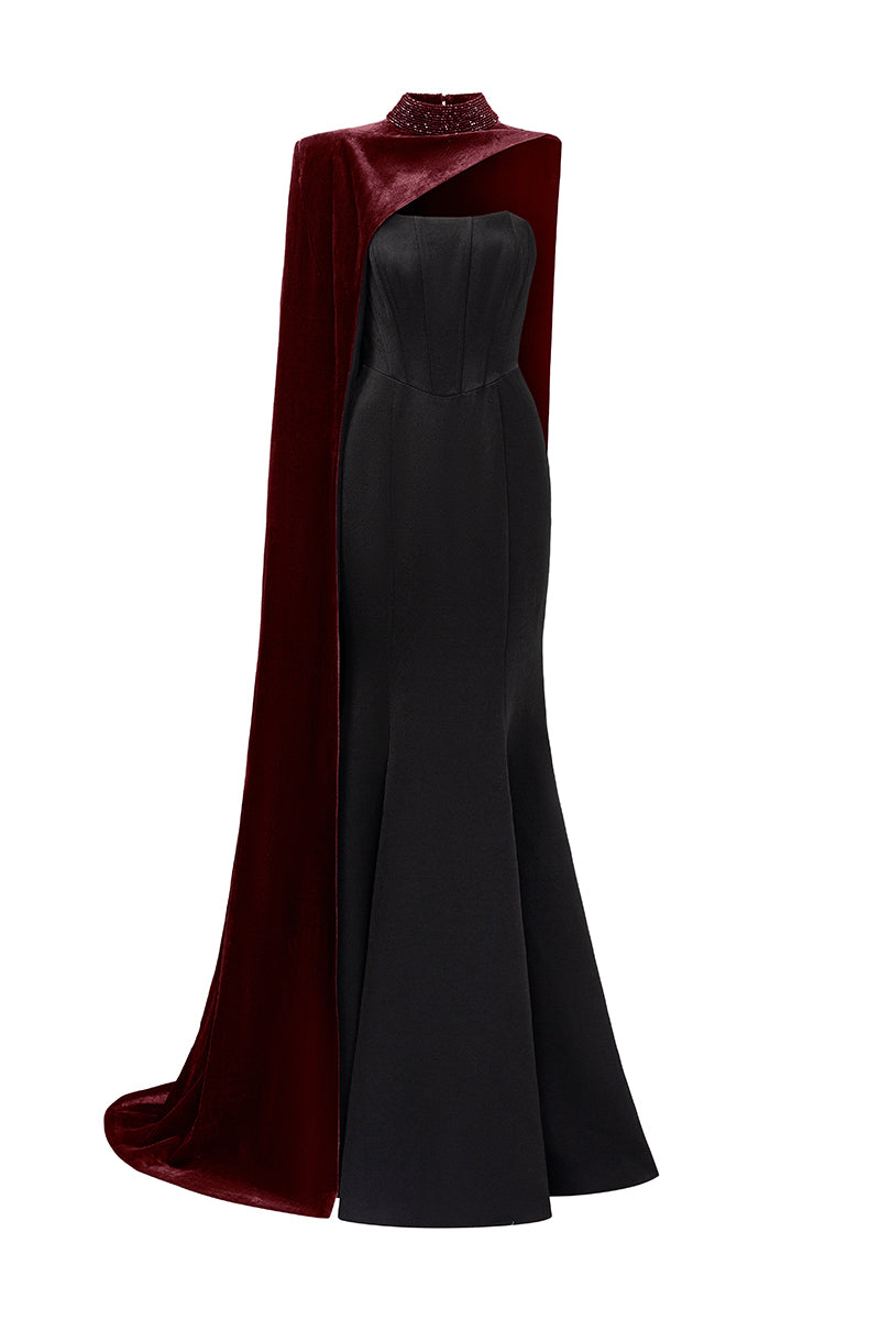 Burstier Mermaid Gown And Asymmetric Shoulder Long Cape