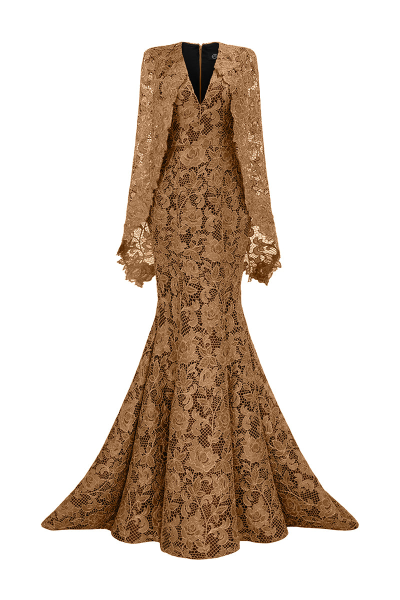 Mermaid Gown With Cape Sleeves