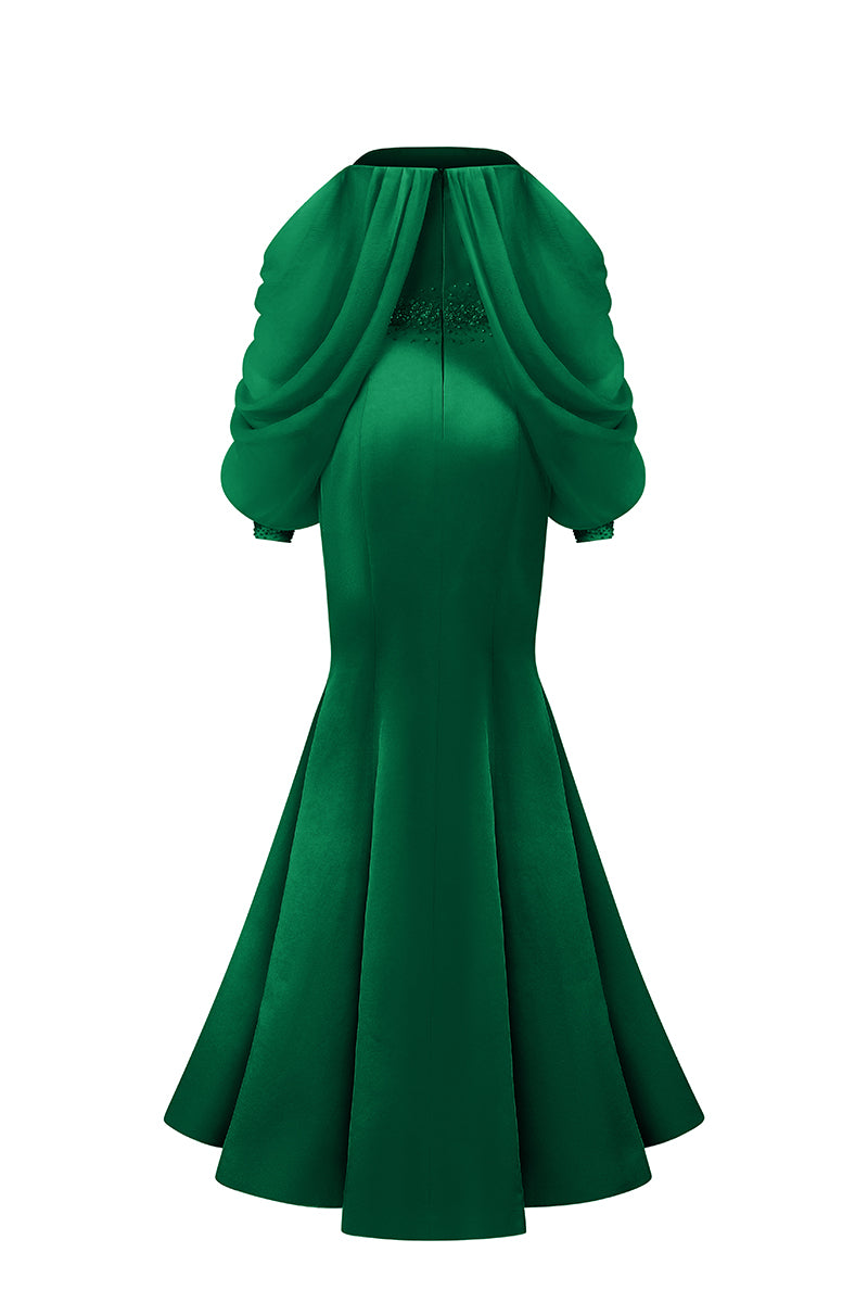 Bustier Mermaid Gown With Off-Shoulder Bishop Sleeves