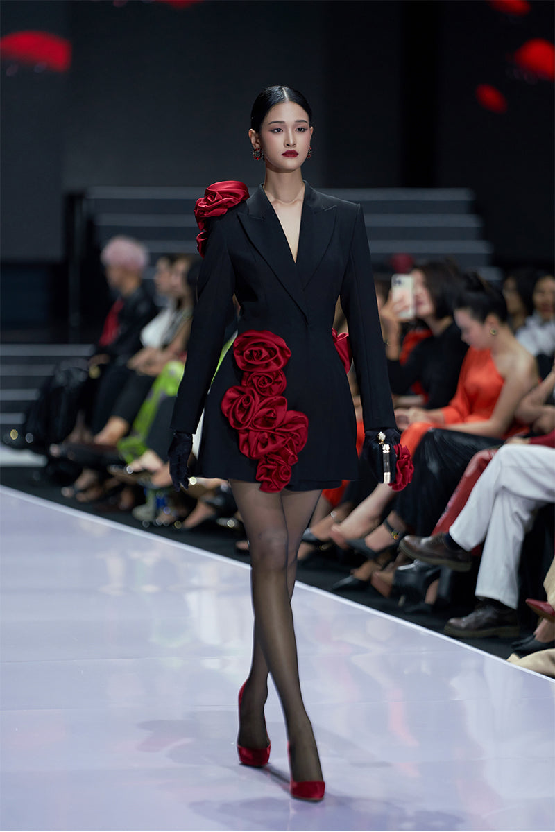 Black Rose Twill Blazer Dress