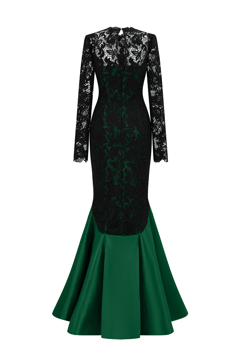 LONG SLEEVES MERMAID GOWN WITH PLEATED HEM