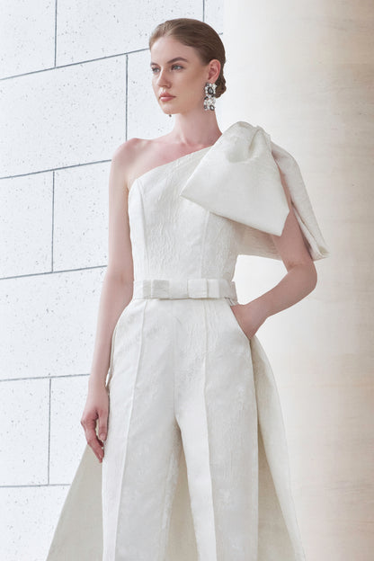 One Shoulder Jumpsuit With Exaggerated Bow