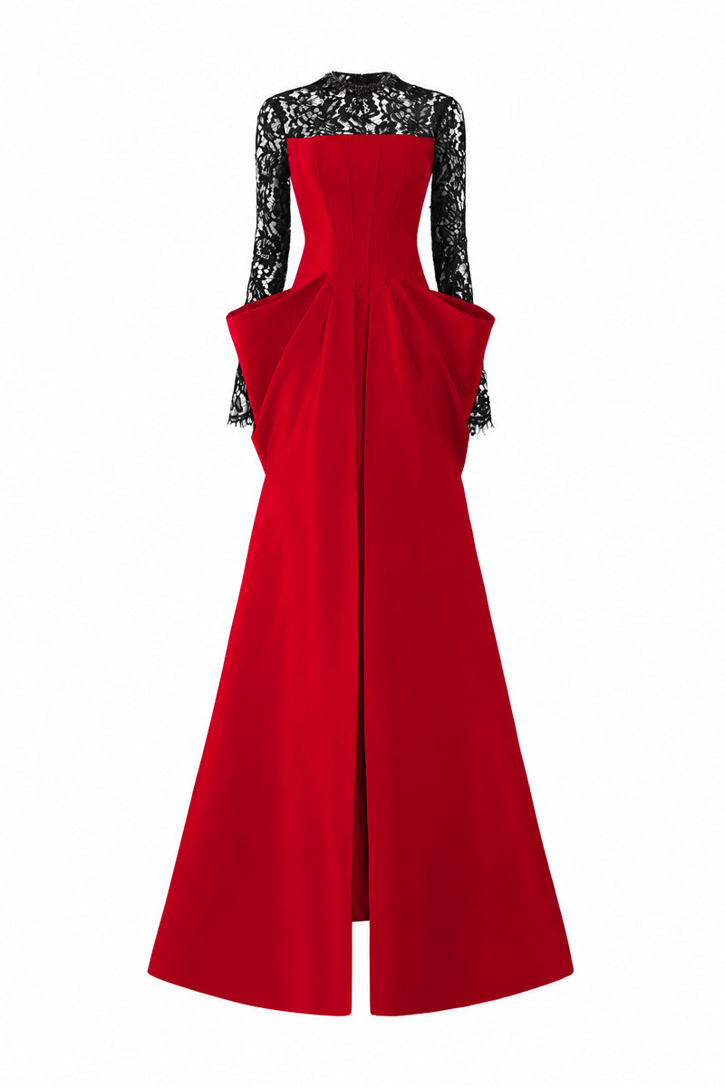 Long Sleeves With Draped Waist Gown