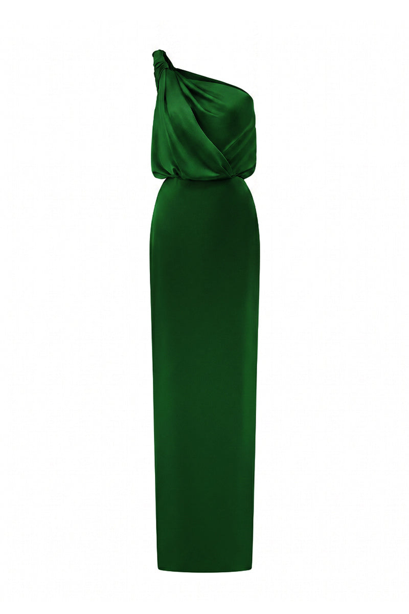 Asymmetric Twisted Bustier Dress With Pleated Satin Silk