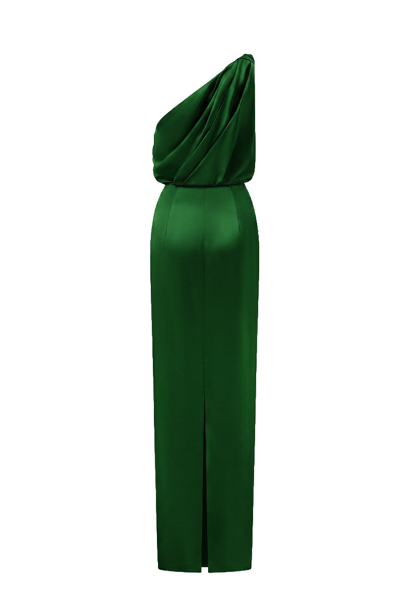 Asymmetric Twisted Bustier Dress With Pleated Satin Silk